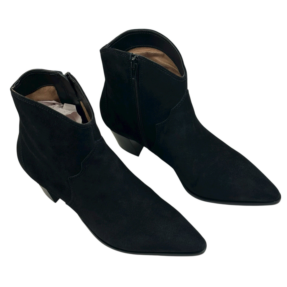 Bernardo Studio Black Suede Zip Western Cowboy Ankle Boots Womens 8.5M New $298